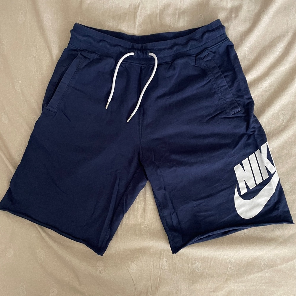 Nike Sweat Shorts Mens Medium Swoosh Blue White Check Swoosh Casual Adult.